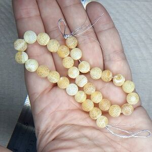$💲$ 8mm Matte Yellow Crackled Agate 9in Strand #7